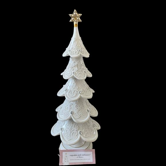 18in Snowy Gingerbread Lace Tree White Christmas Decor by Cupcakes & Cashmere - Picture 5 of 16